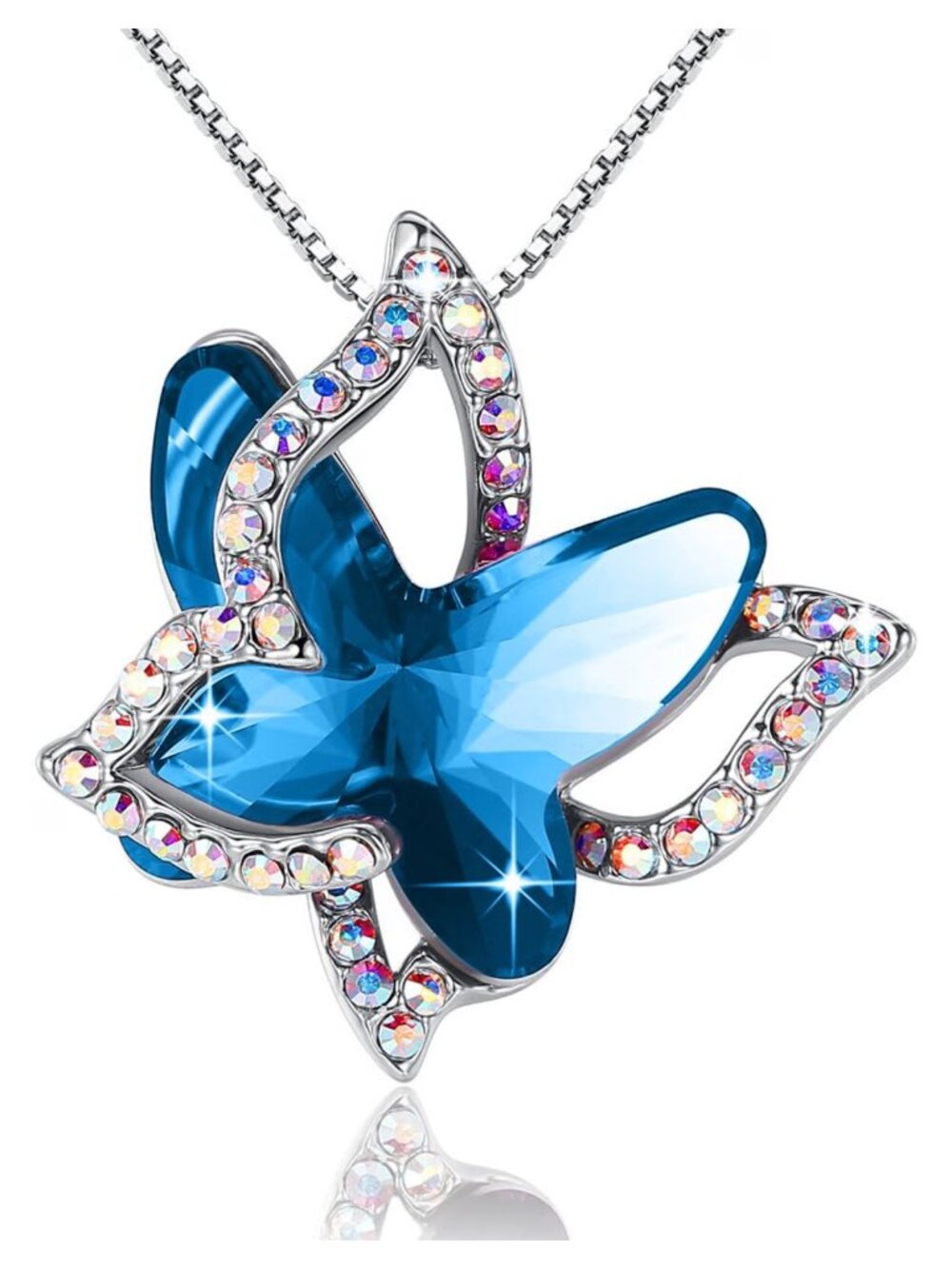 Butterfly Crystal Pendant Necklace Silver Tone 18+2" Adjustable Women's Jewelry